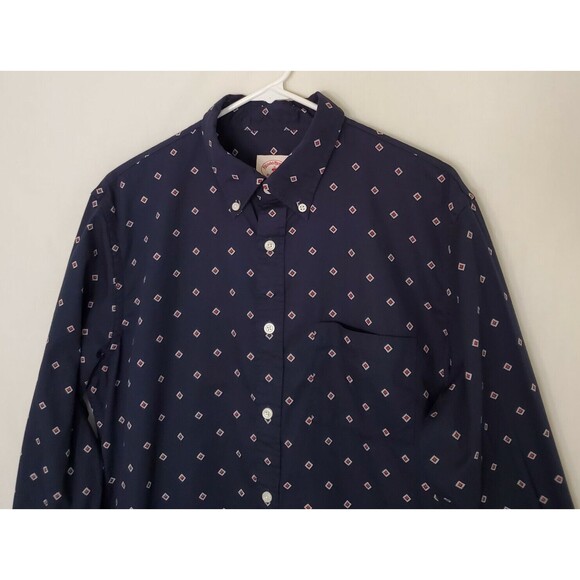 Brooks Brothers Red Fleece Size L Shirt Button Up Long-Sleeve Geo Print Blue Red - Picture 2 of 4